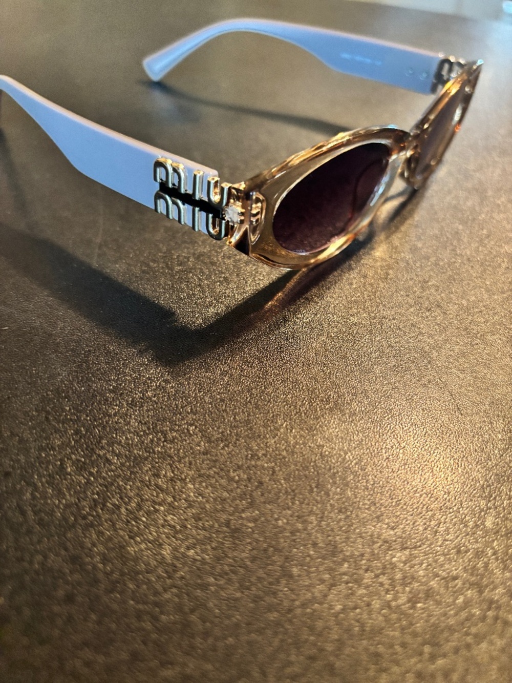 Miu Miu Oval Sunglasses, Transparent, Powder Pink w/Gold Accents